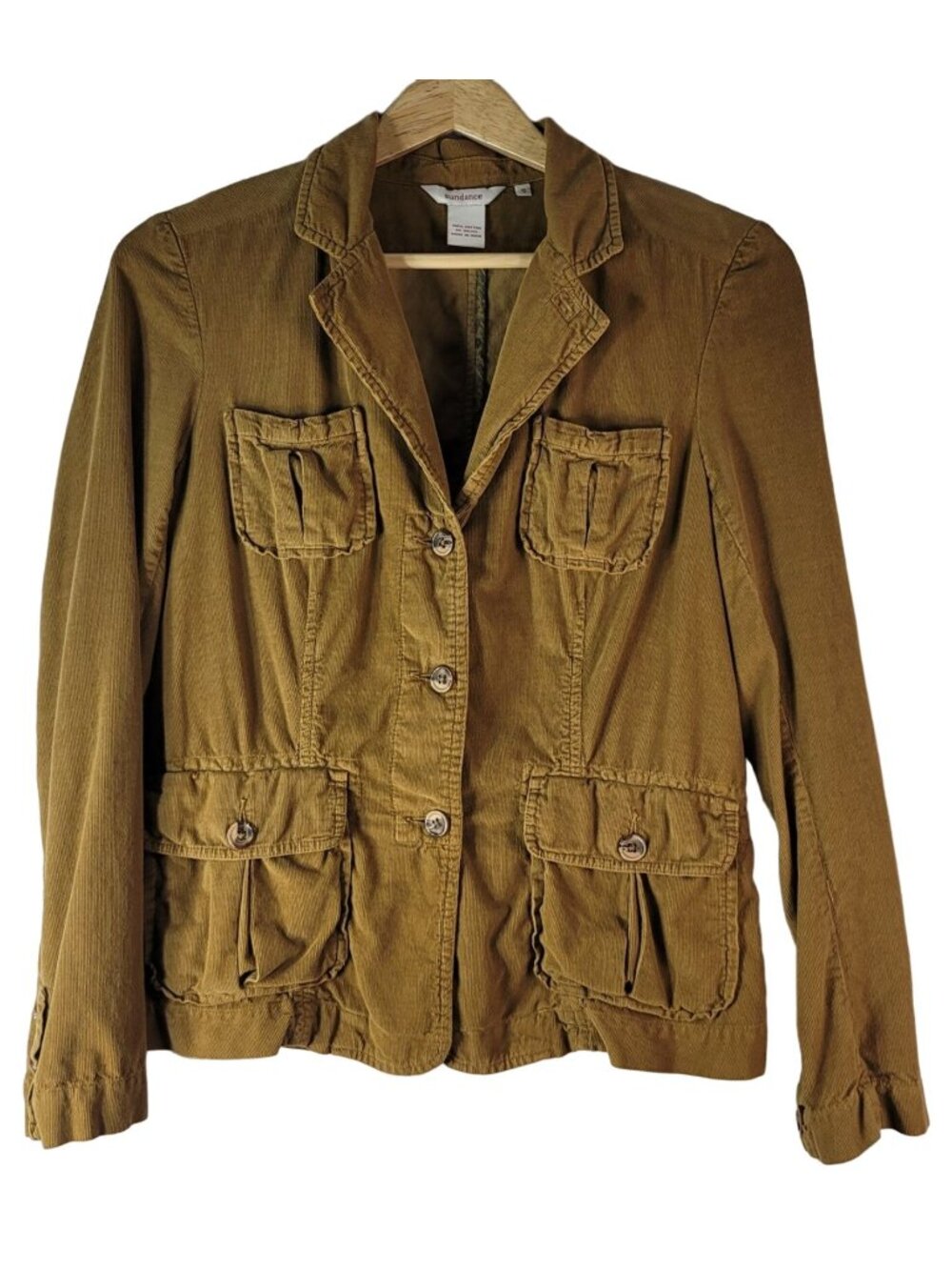Sundance Womens Corduroy Jacket Brown Small Ties 3-Button Single Breasted Blazer
